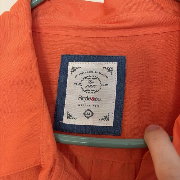 STYLE & CO 3XL Blouse Peach Orange Button Up Long Sleeve Flowy Breezy - Picture 4 of 5